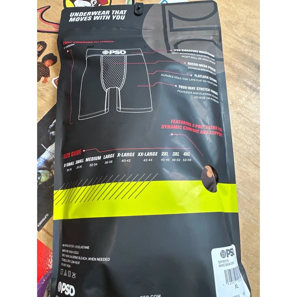 PSD Underwear Mens 3-Pack Premium Boxer Briefs Make Bank Money XL 7in Inseam